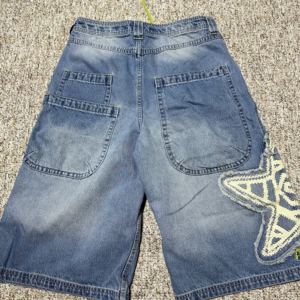 A.LAB Mega Rave Light blue denim Baggy shorts Size 32 Adjustable Waist